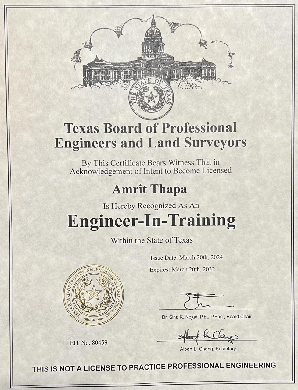 Engineer in Training (EIT)
